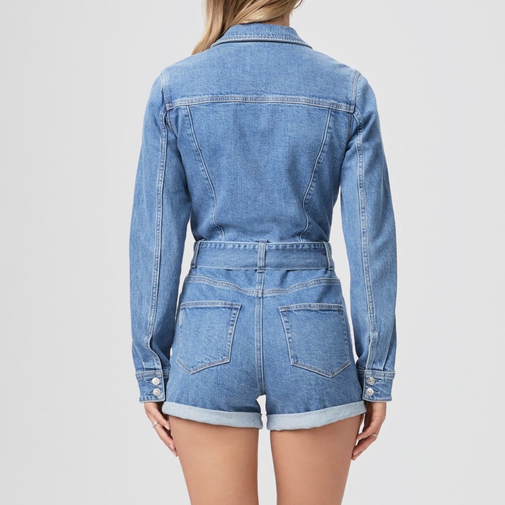 PAIGE Light Blue Denim Belted Romper - Picture 2 of 4